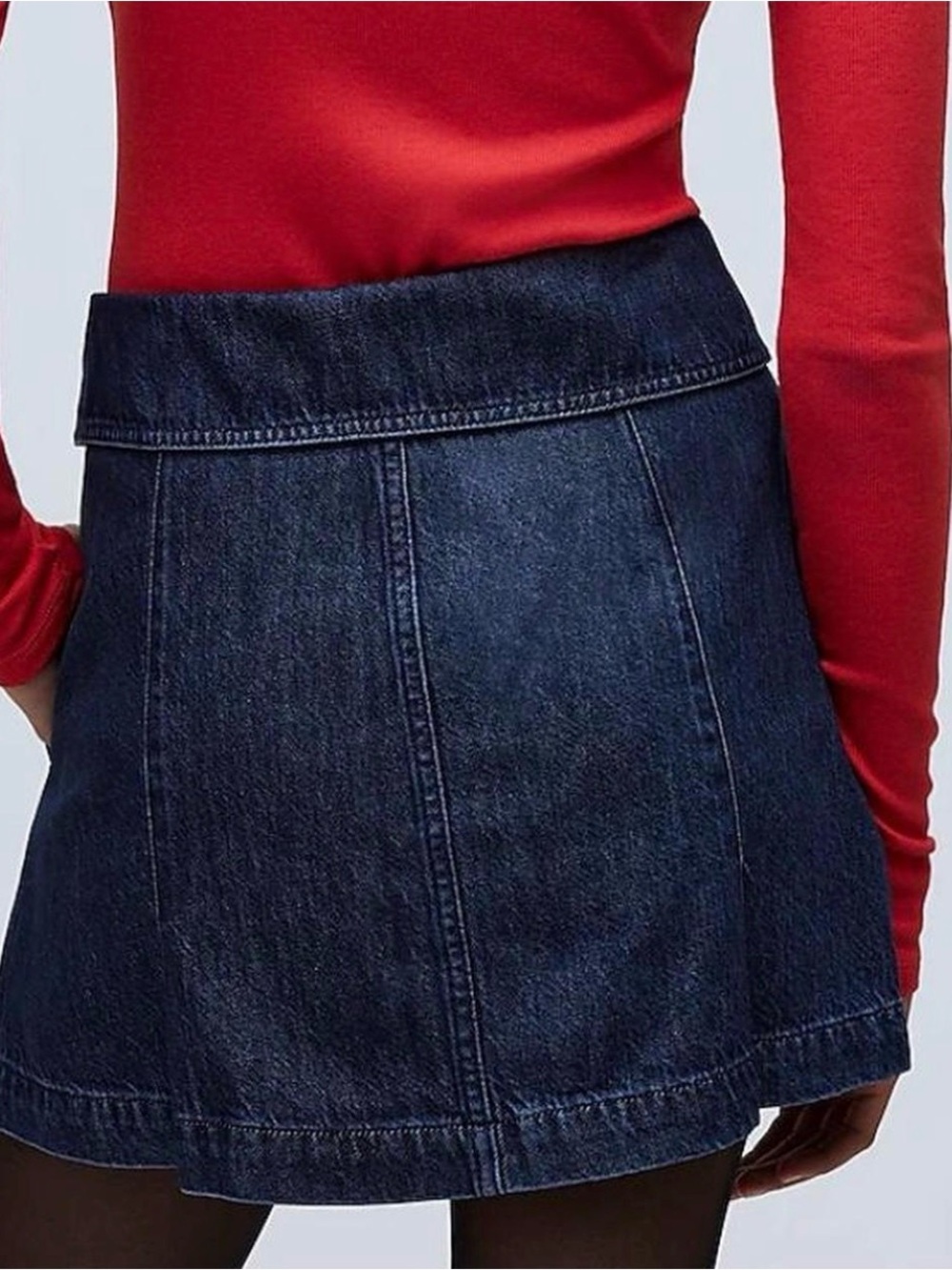 Madewell Dark Wash Denim Foldover Waist Pleated Mini Skirt Pockets - 28 - Picture 2 of 6